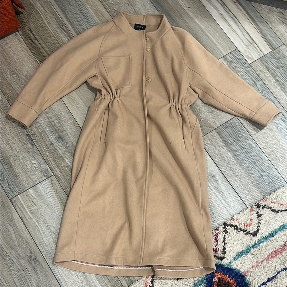 Long Tan Mock Neck coat